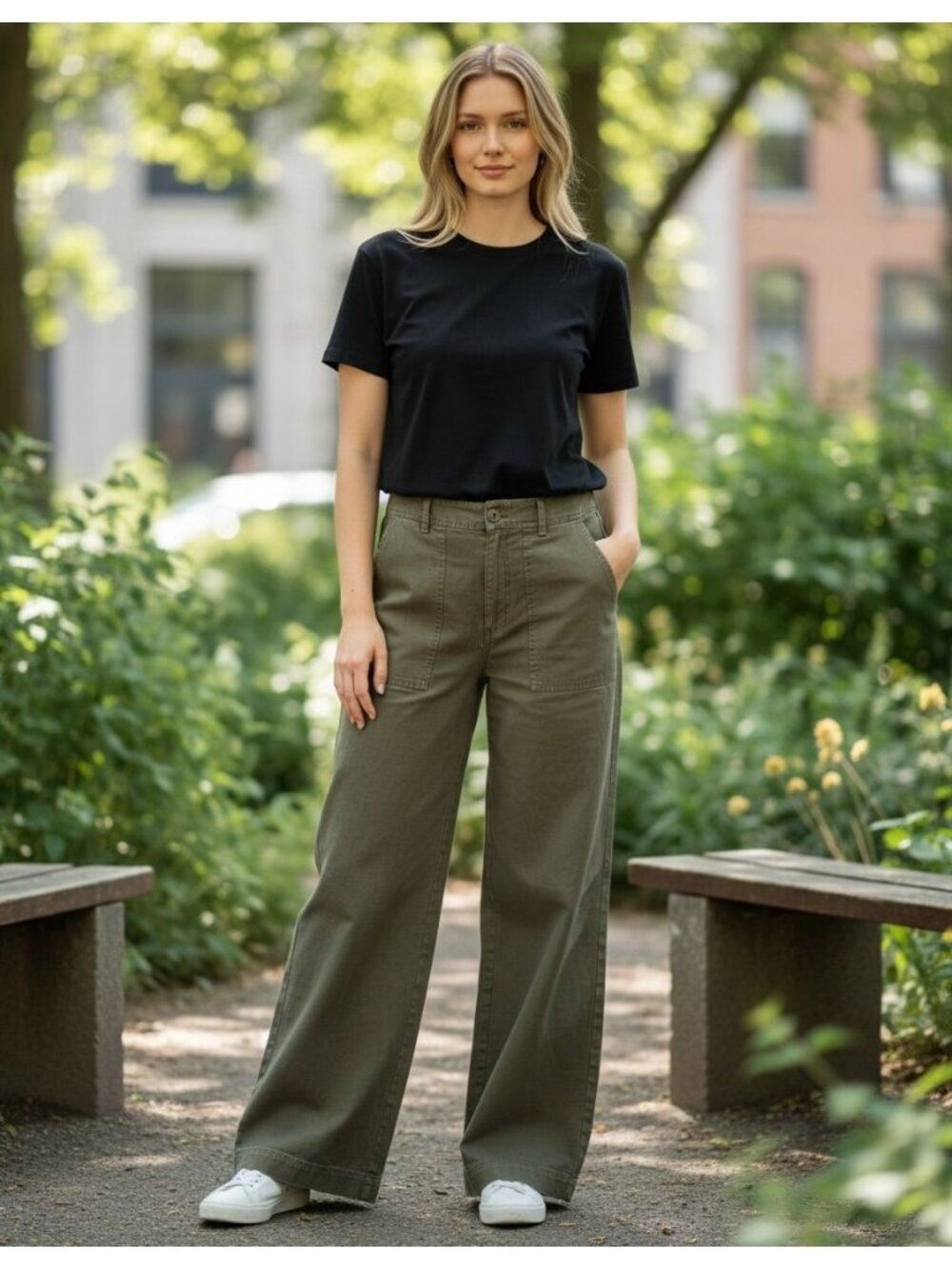 Sundance Womens Olive Wide-Leg Pants Linen Blend 8 Casual Lightweight Pockets